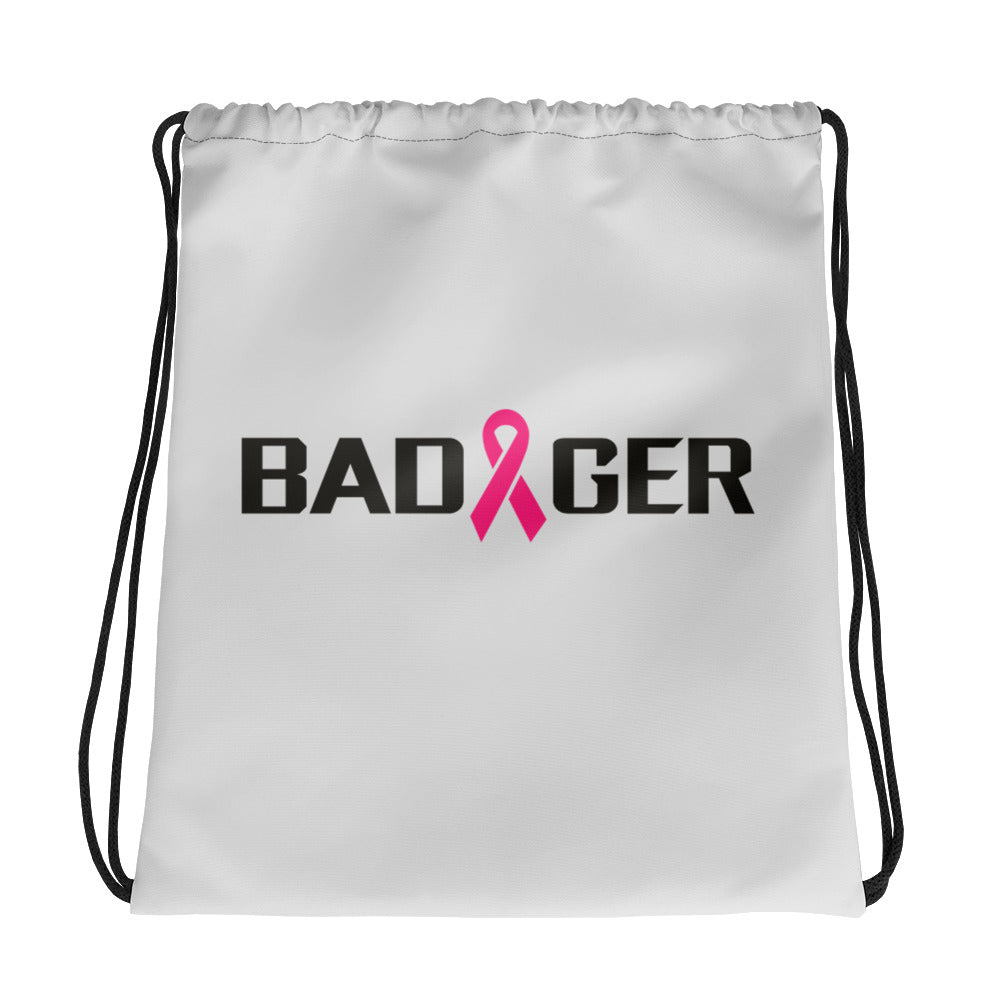 GREY BADGER RIBBON DRAWSTRING BAG